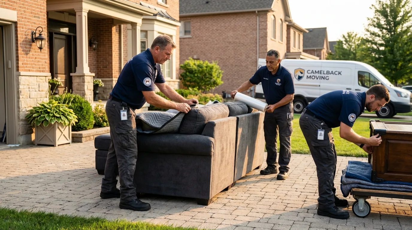 Large estate moving crew wrapping furniture in Visalia, CA