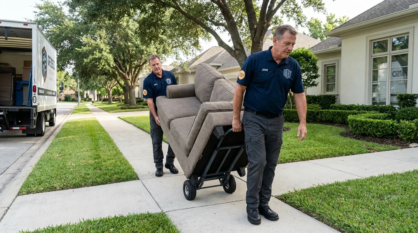 Local residential moving crew loading furniture in Visalia, CA