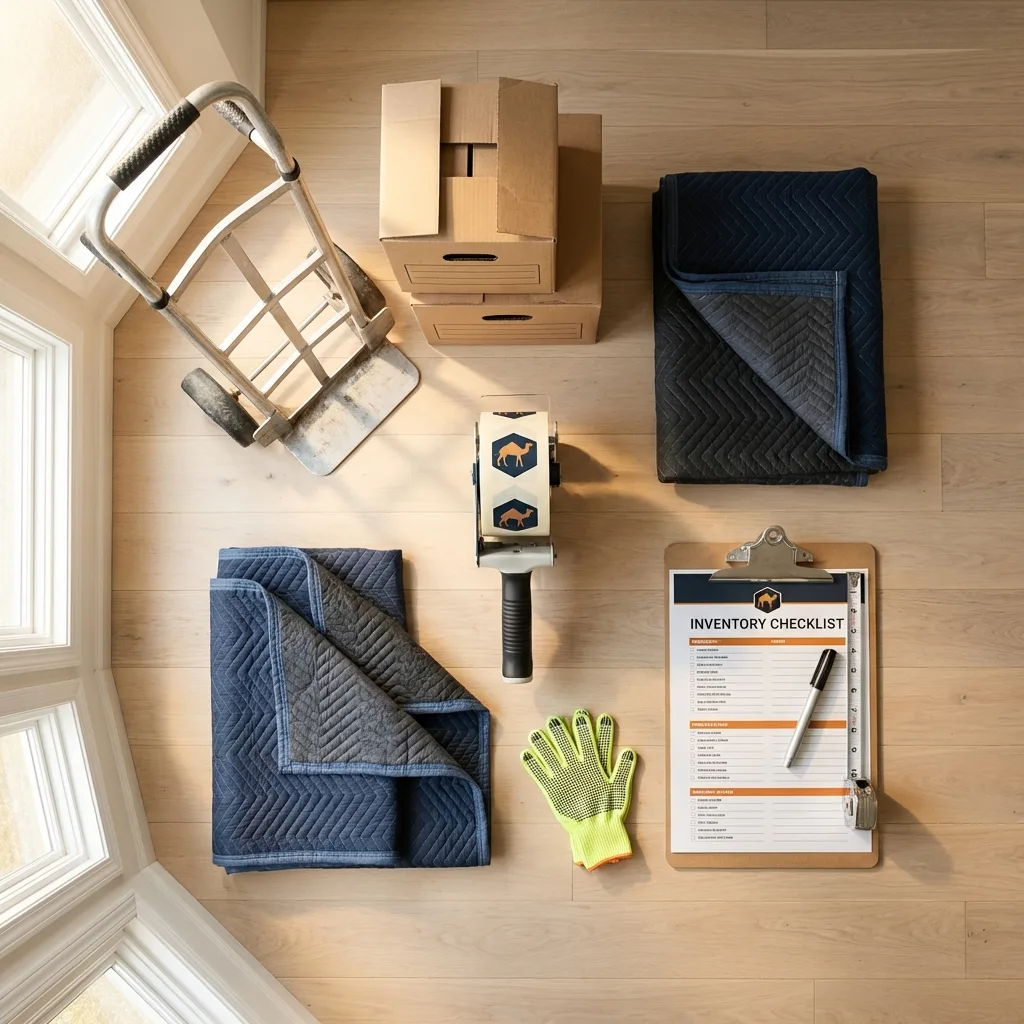Professional moving supplies and packing materials layout for Visalia residential relocations